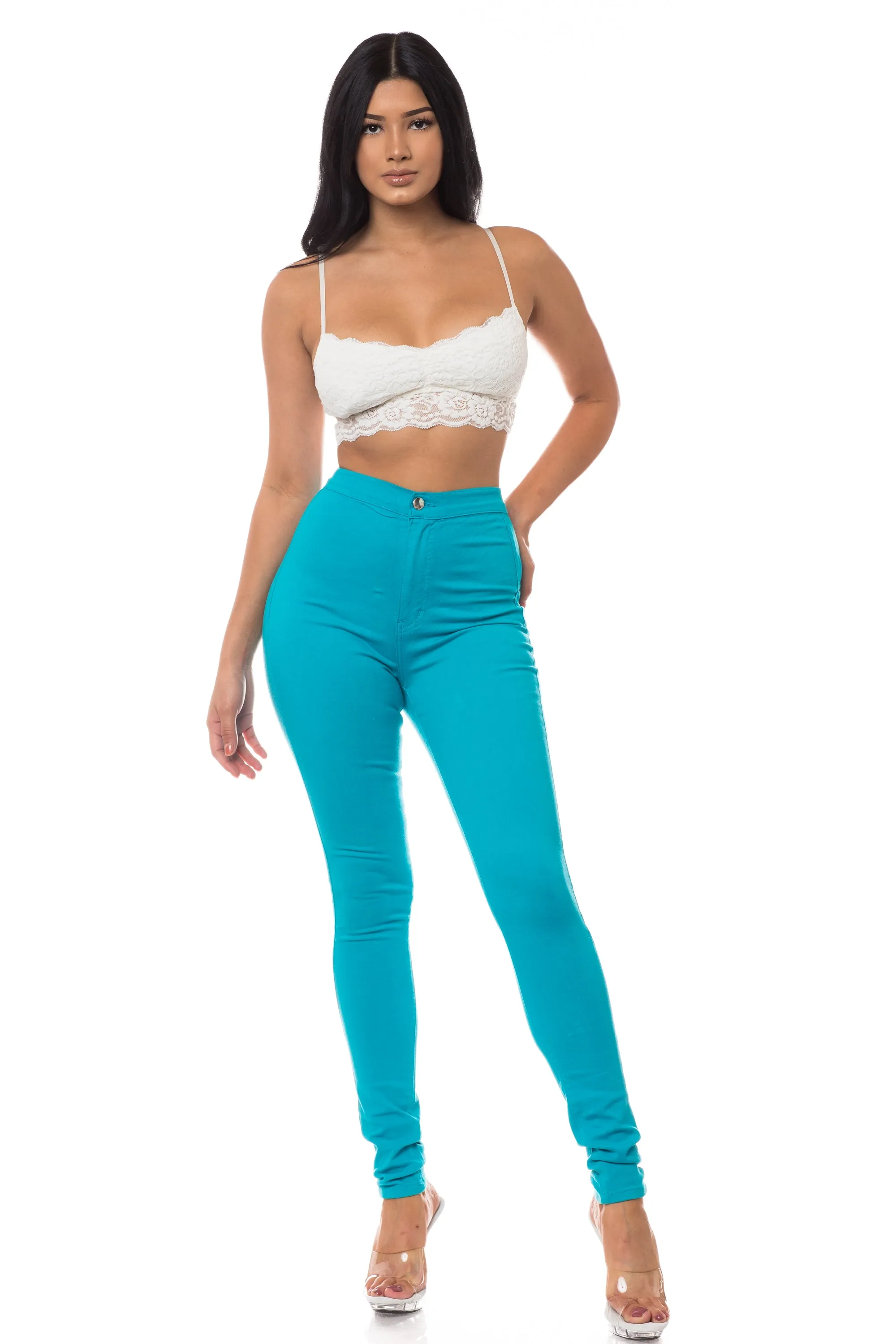 1166 Women's Super High Waisted Color Skinny Jeans