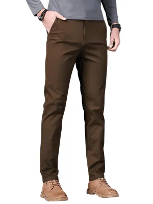 97% Cotton Men's Casual Pants Autumn Fashion Comfortable Elastic Slim Straight Business Trousers