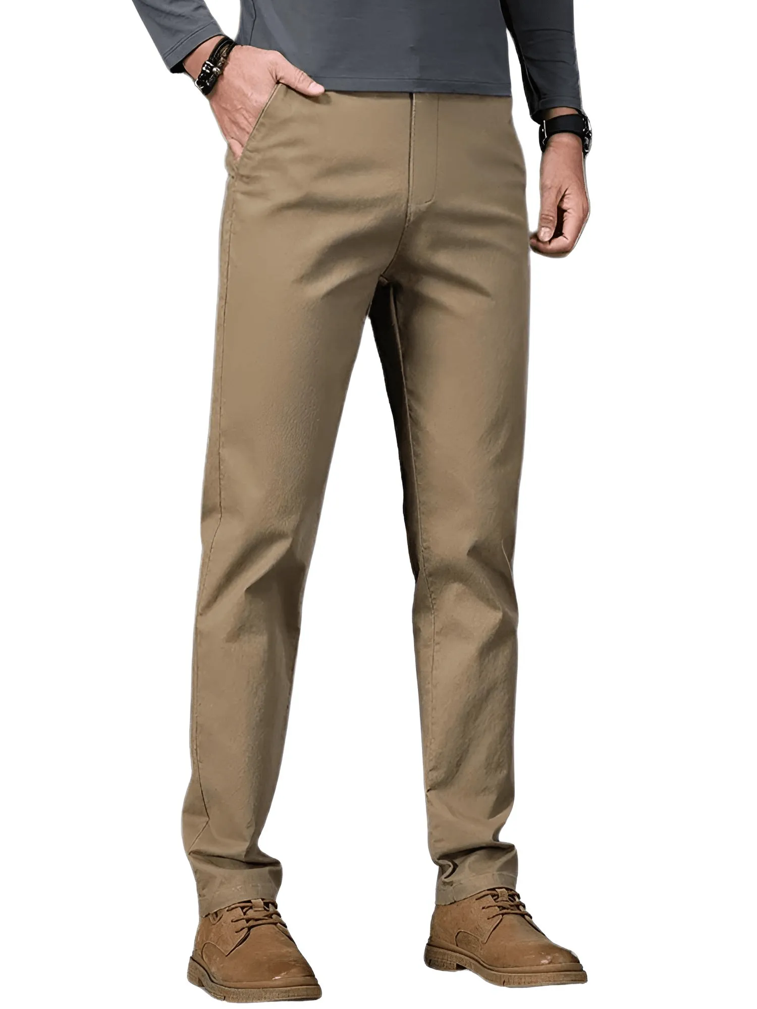 97% Cotton Men's Casual Pants Autumn Fashion Comfortable Elastic Slim Straight Business Trousers