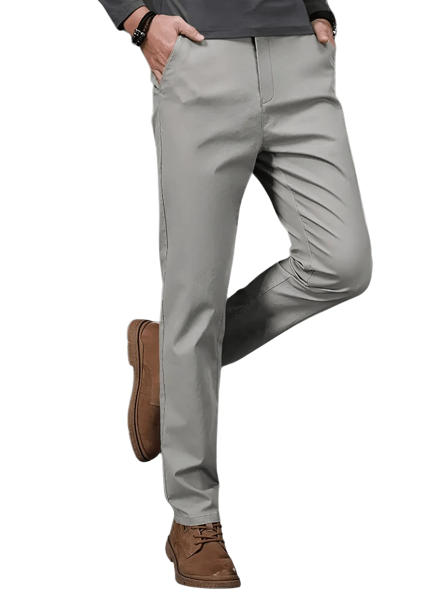 97% Cotton Men's Casual Pants Autumn Fashion Comfortable Elastic Slim Straight Business Trousers