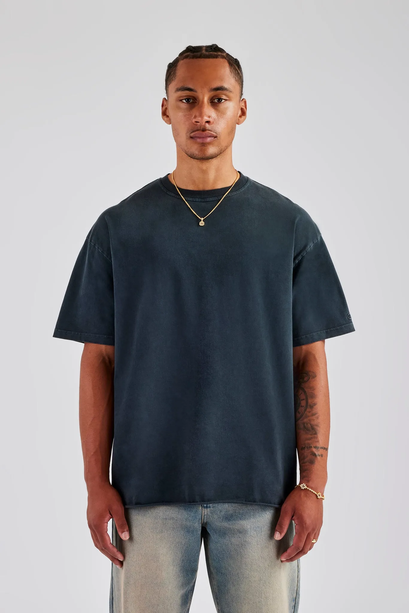 Acid Wash Space Cherub Oversized T-Shirt - Charcoal