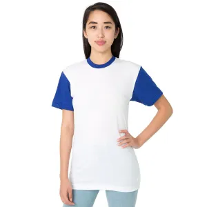 American Apparel Unisex White/Lapis 50/50 Short Sleeve Tee