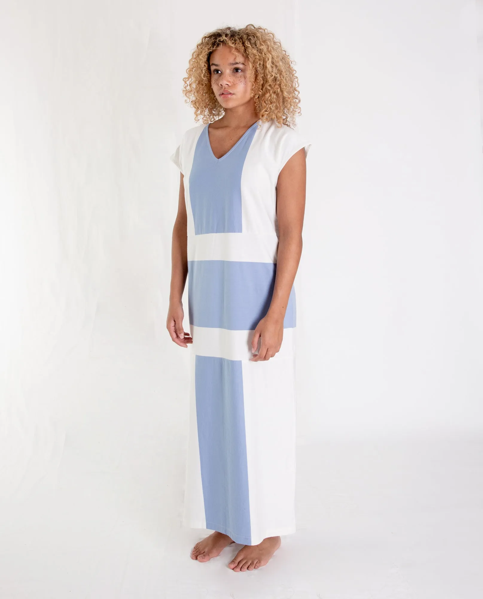 ANGELA Organic Cotton Dress In Cornflower And White