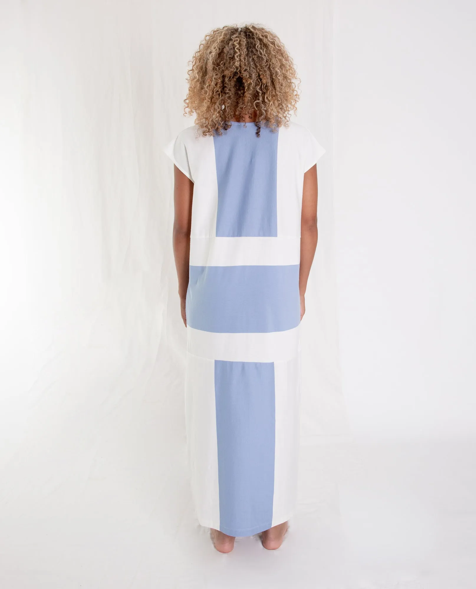 ANGELA Organic Cotton Dress In Cornflower And White