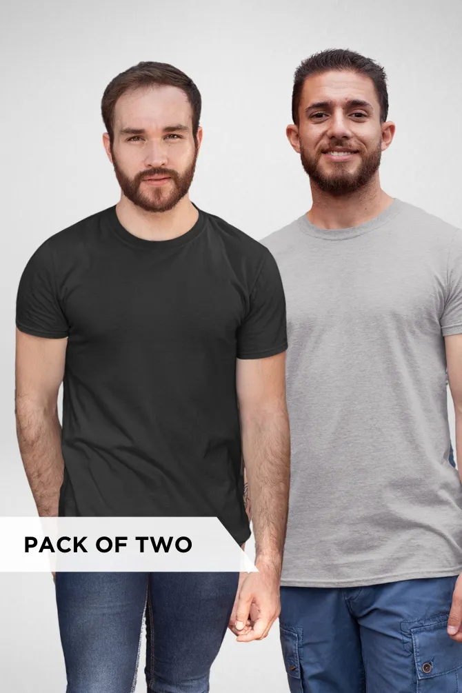 Black and Grey Melange Plain T-shirts Combo for Men