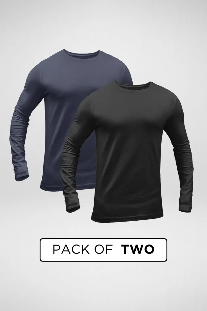 Black and Navy Blue Full Sleeve T-Shirts Combo for Men