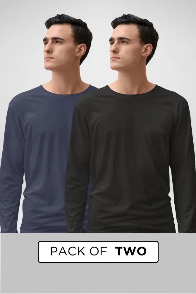 Black and Navy Blue Full Sleeve T-Shirts Combo for Men