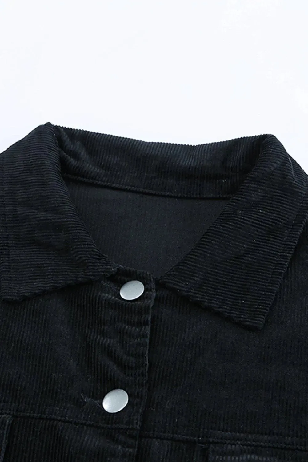 Black Corduroy Pocket Buttoned Jacket