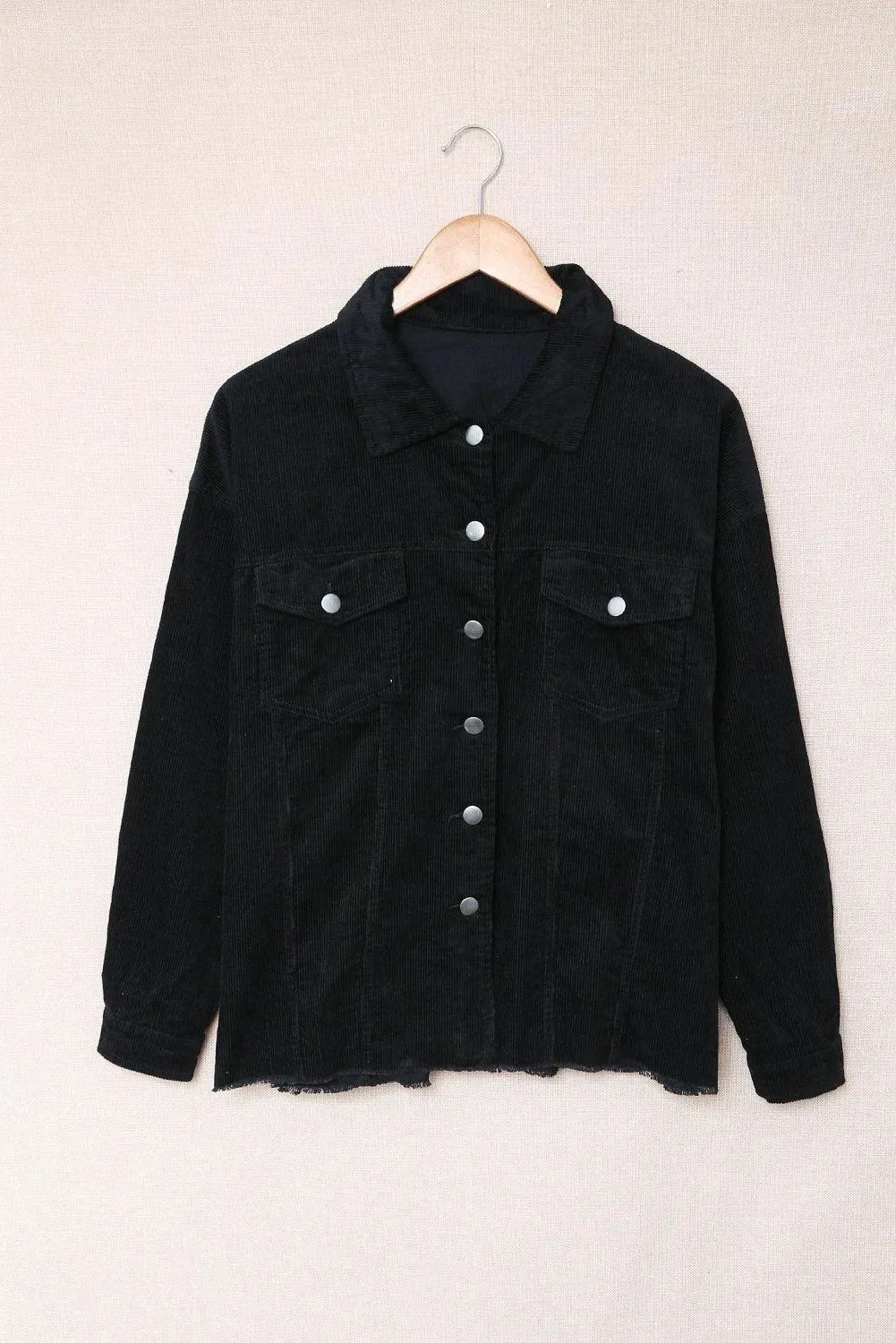 Black Corduroy Pocket Buttoned Jacket