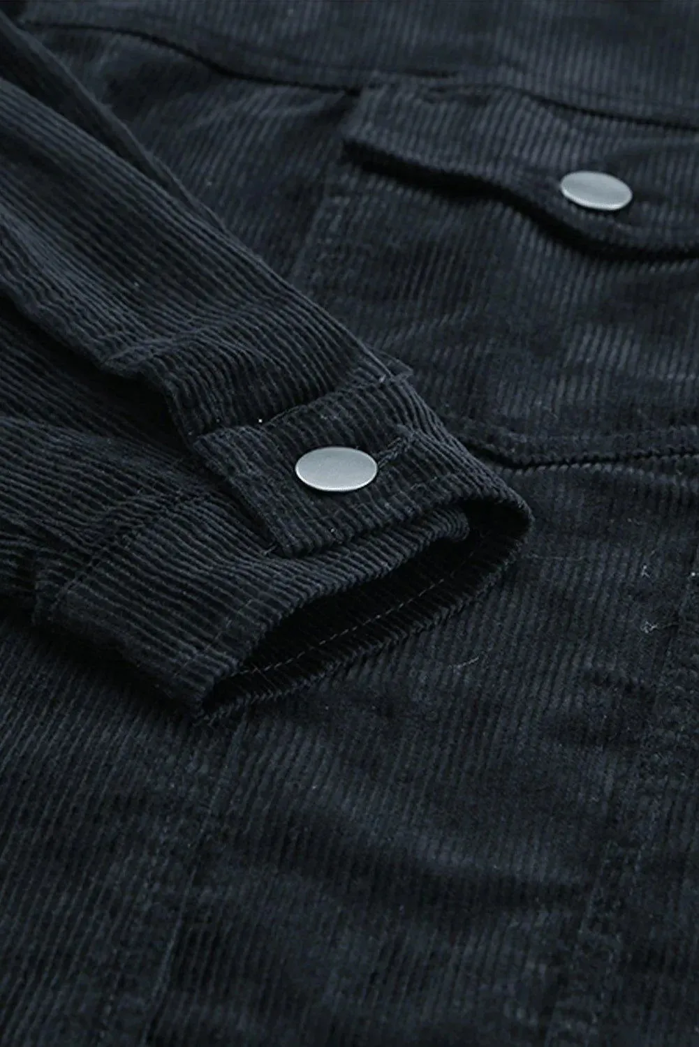 Black Corduroy Pocket Buttoned Jacket