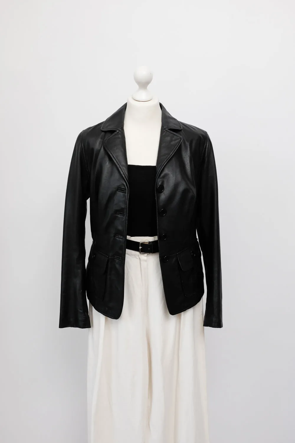 BLACK LEATHER VINTAGE BLAZER