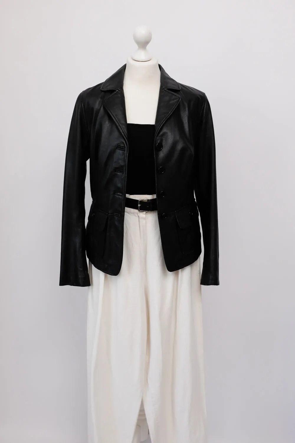 BLACK LEATHER VINTAGE BLAZER