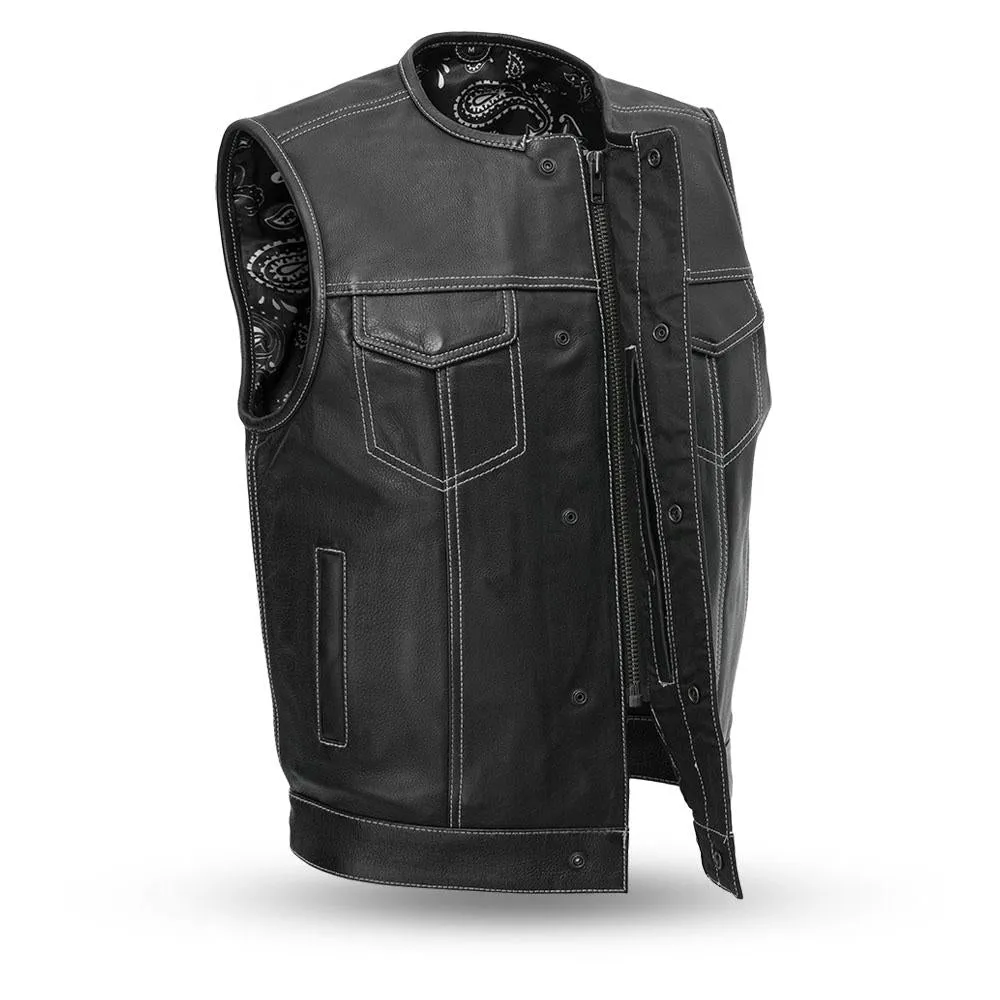 BLACK PAISLEY SOA Men's Leather Vest Anarchy Motorcycle Biker Club Concealed Carry Outlaws