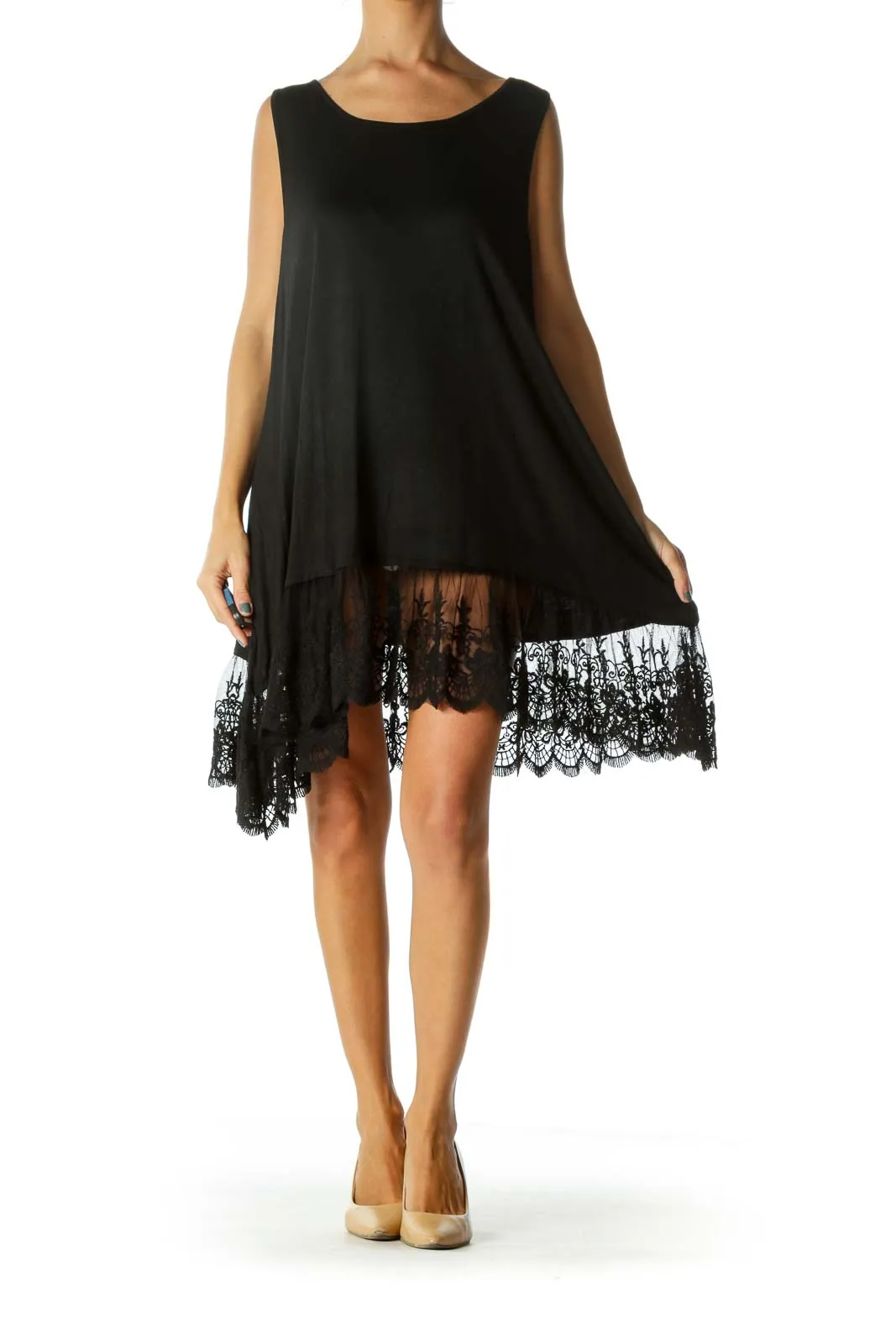 Black Relaxed Fit Lace Tank Dress