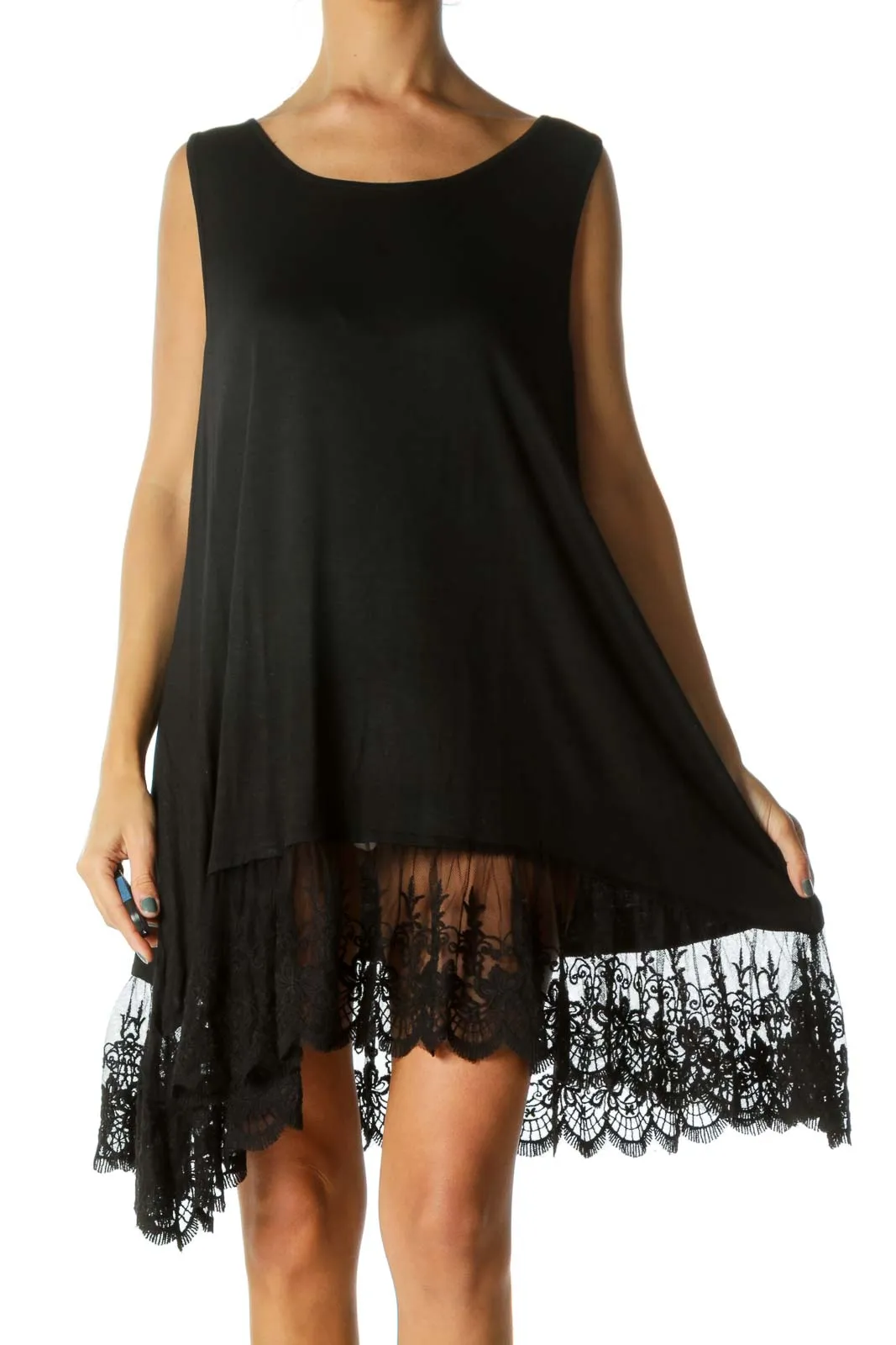 Black Relaxed Fit Lace Tank Dress