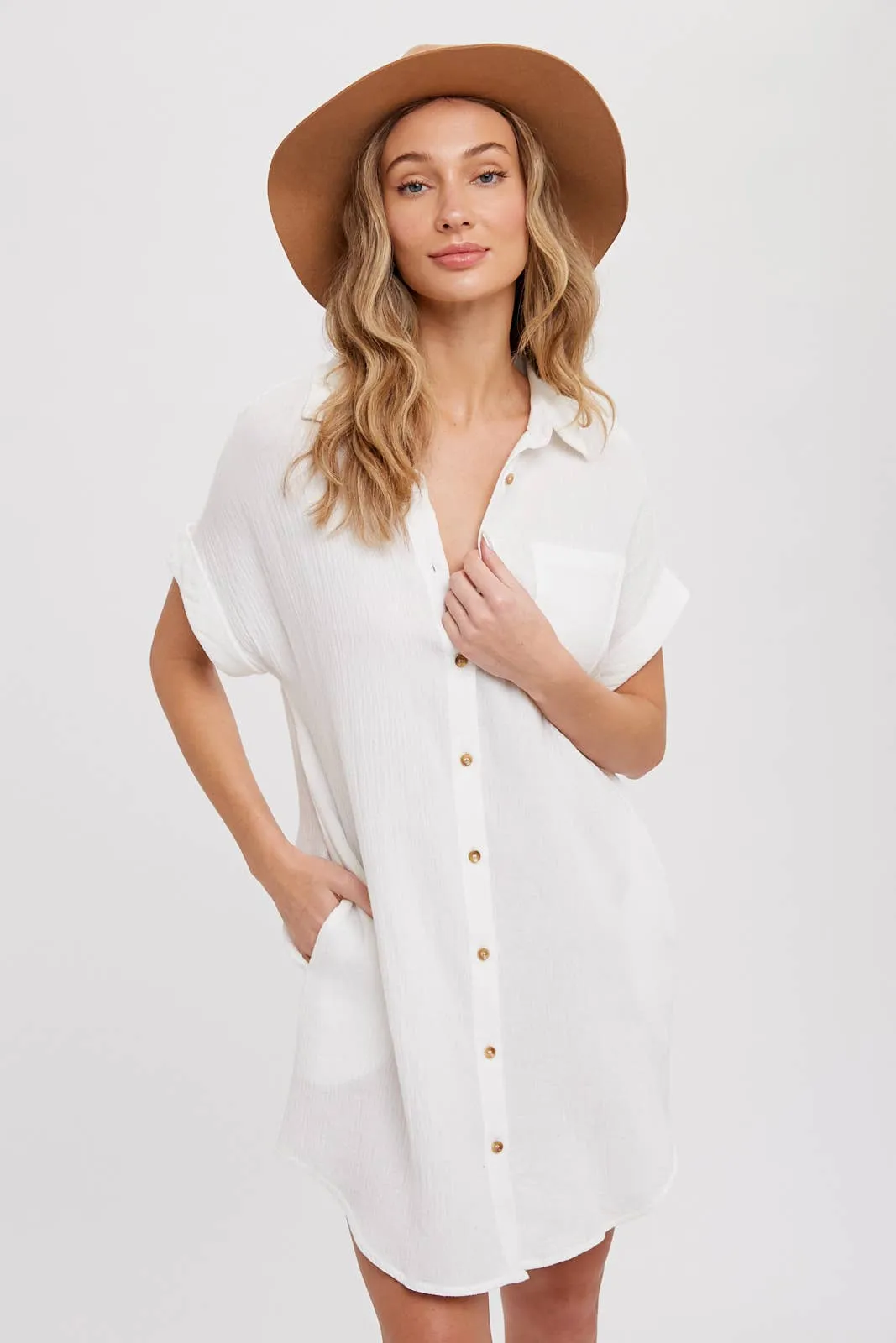 BLUIVY BUTTON UP SHIRT DRESS WITH POCKET