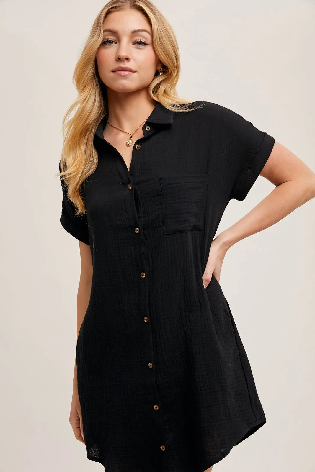 BLUIVY BUTTON UP SHIRT DRESS WITH POCKET