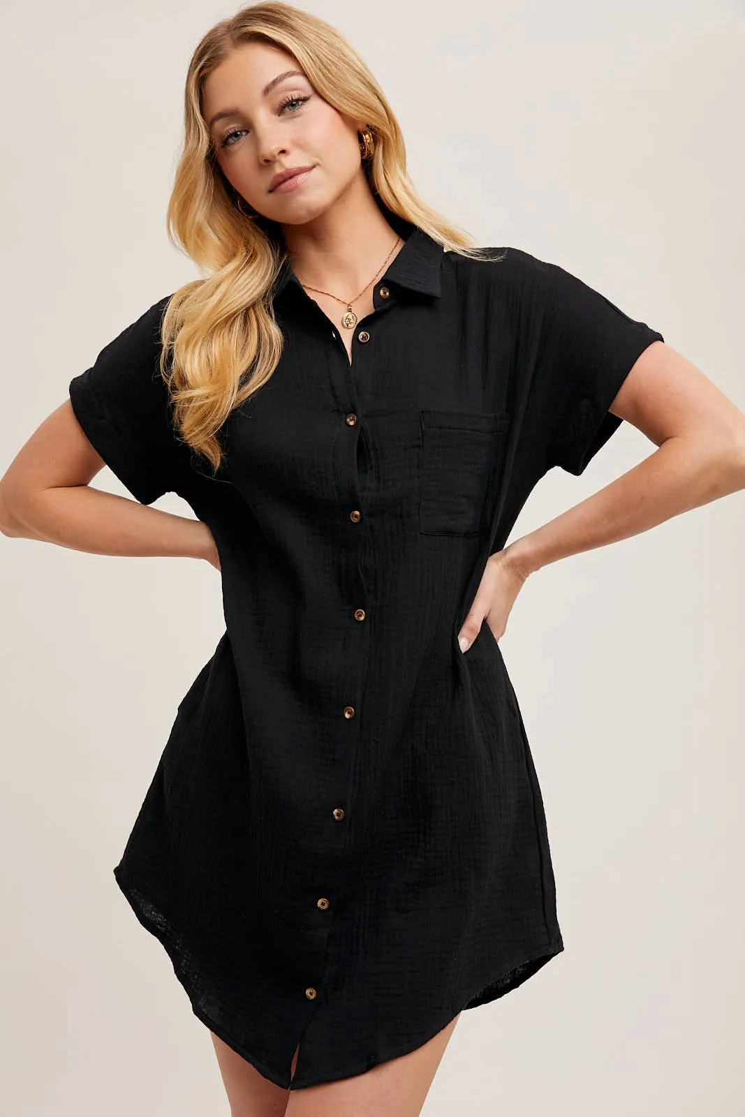 BLUIVY BUTTON UP SHIRT DRESS WITH POCKET