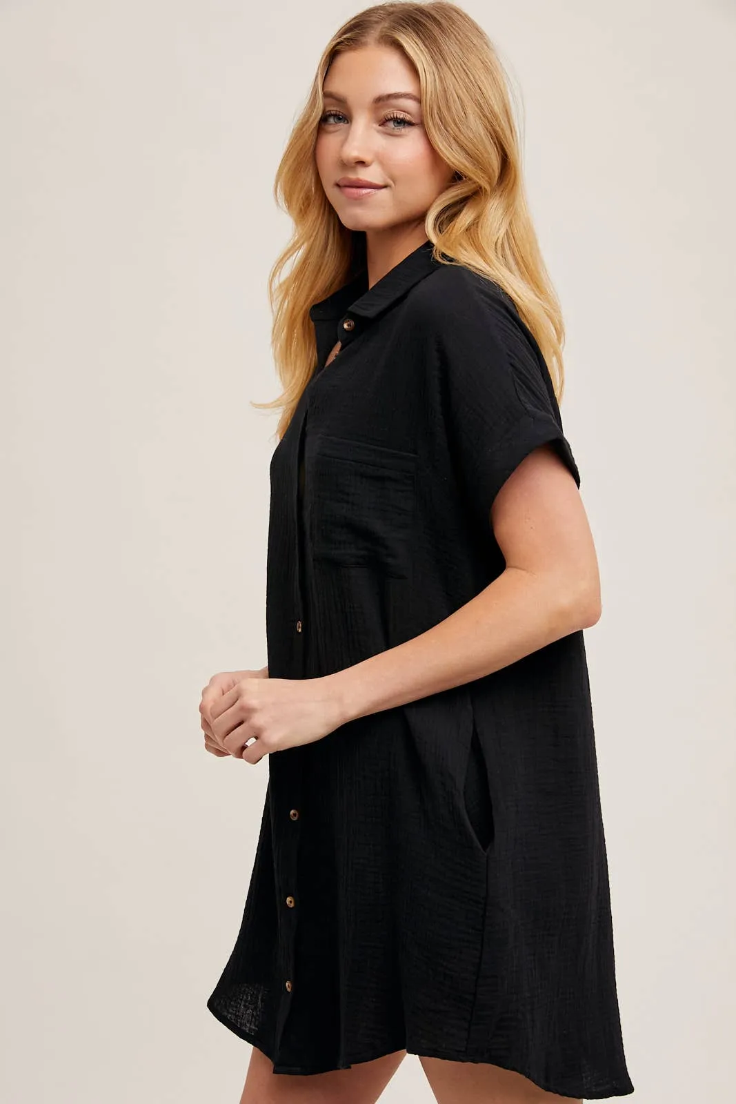 BLUIVY BUTTON UP SHIRT DRESS WITH POCKET