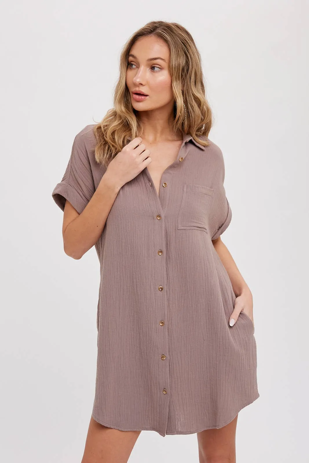 BLUIVY BUTTON UP SHIRT DRESS WITH POCKET