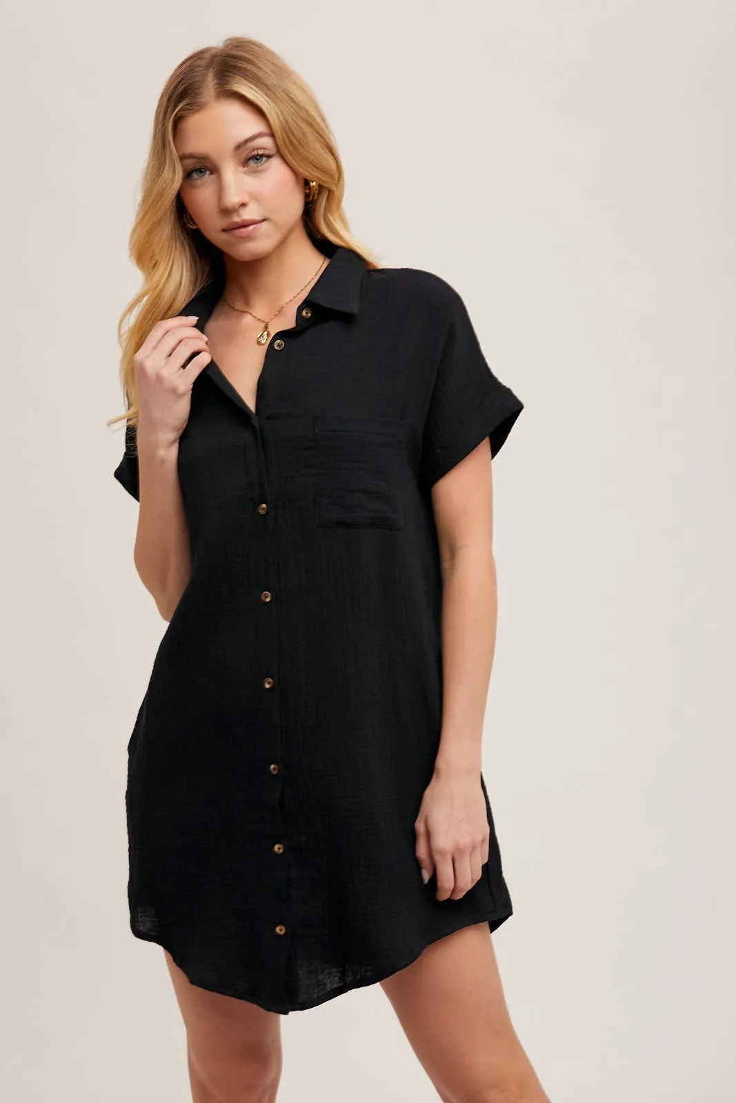 BLUIVY BUTTON UP SHIRT DRESS WITH POCKET