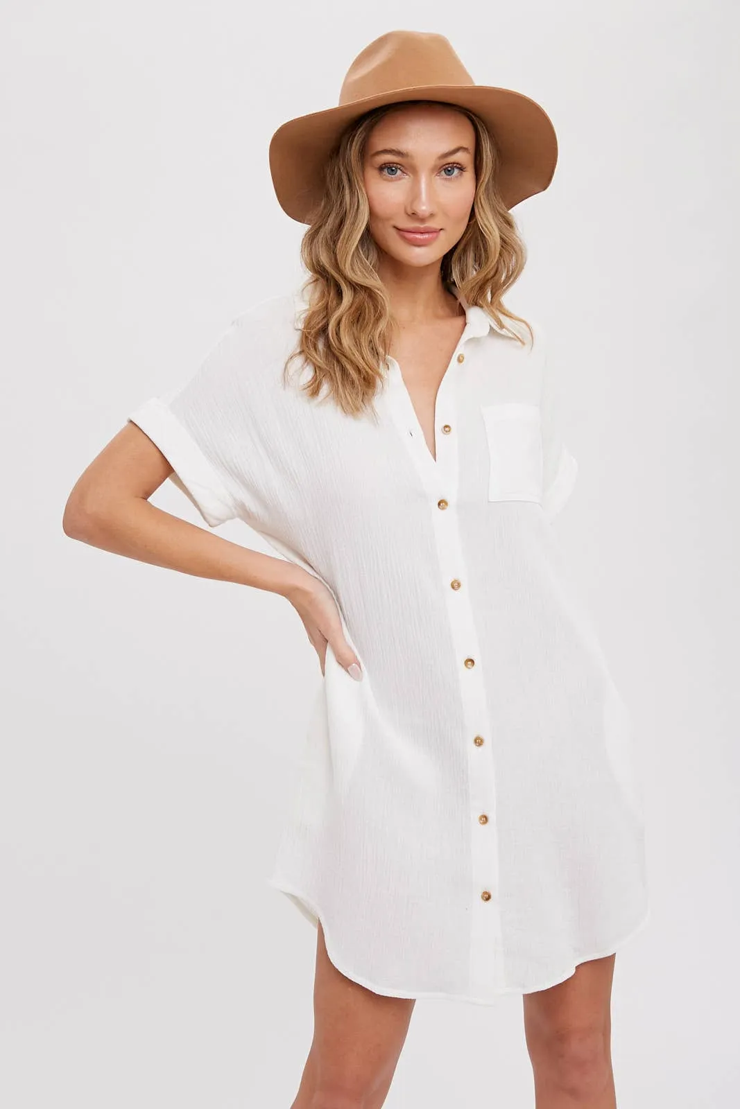 BLUIVY BUTTON UP SHIRT DRESS WITH POCKET