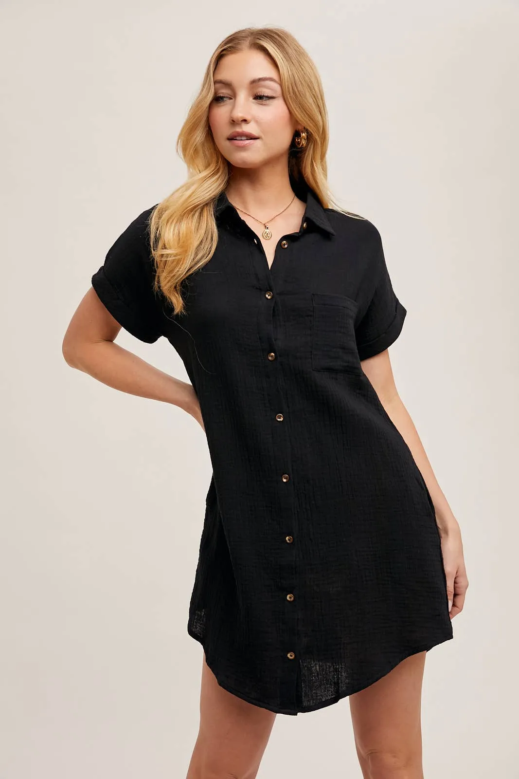 BLUIVY BUTTON UP SHIRT DRESS WITH POCKET