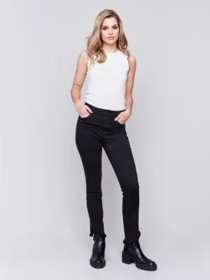 Bootcut Twill Pants With Asymmetrical Hem - Black