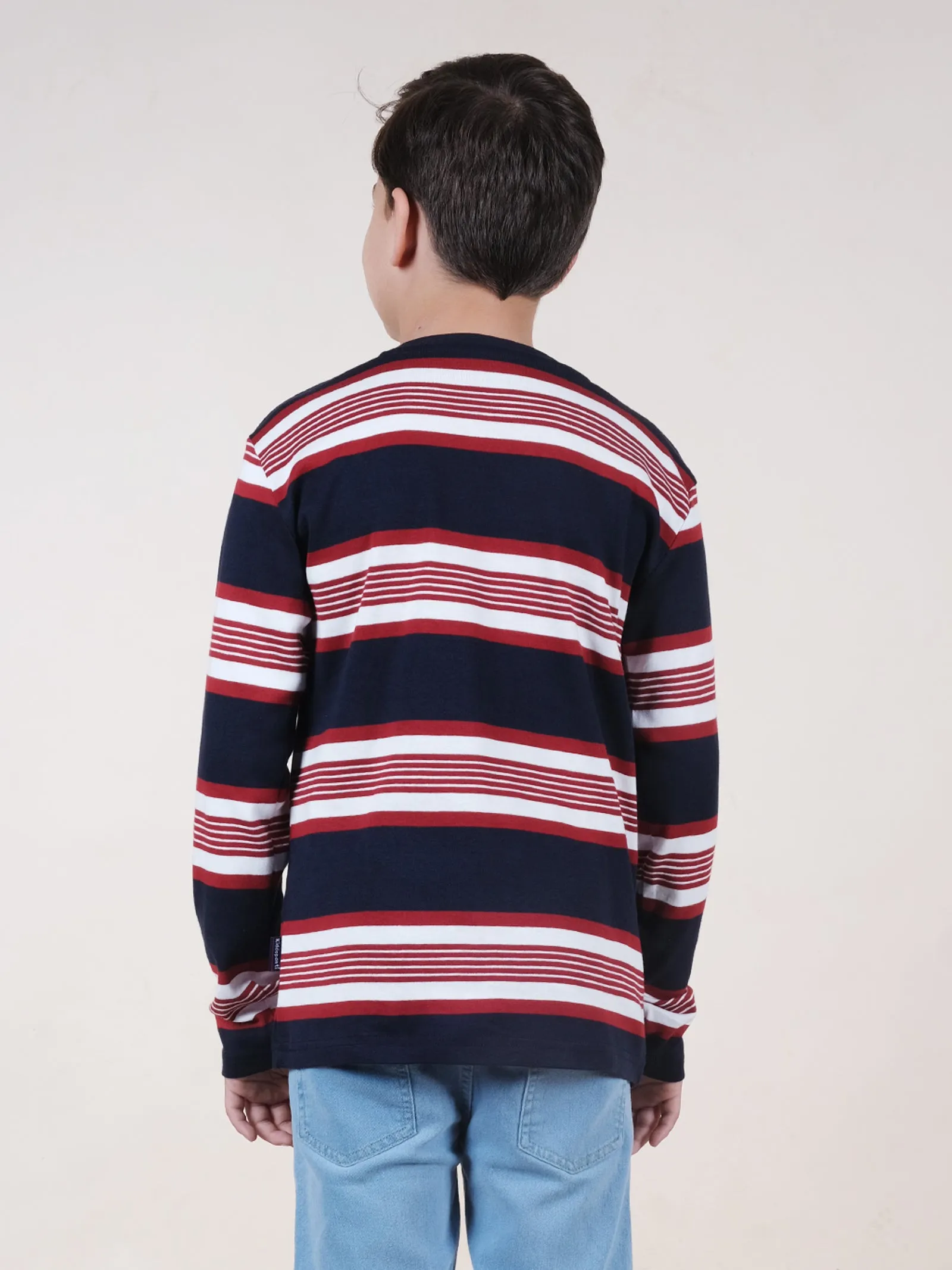 Boys Cotton Full Sleeves Striped T-Shirt