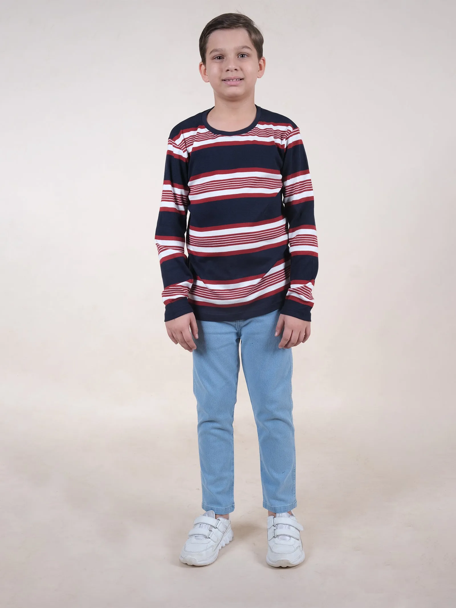 Boys Cotton Full Sleeves Striped T-Shirt