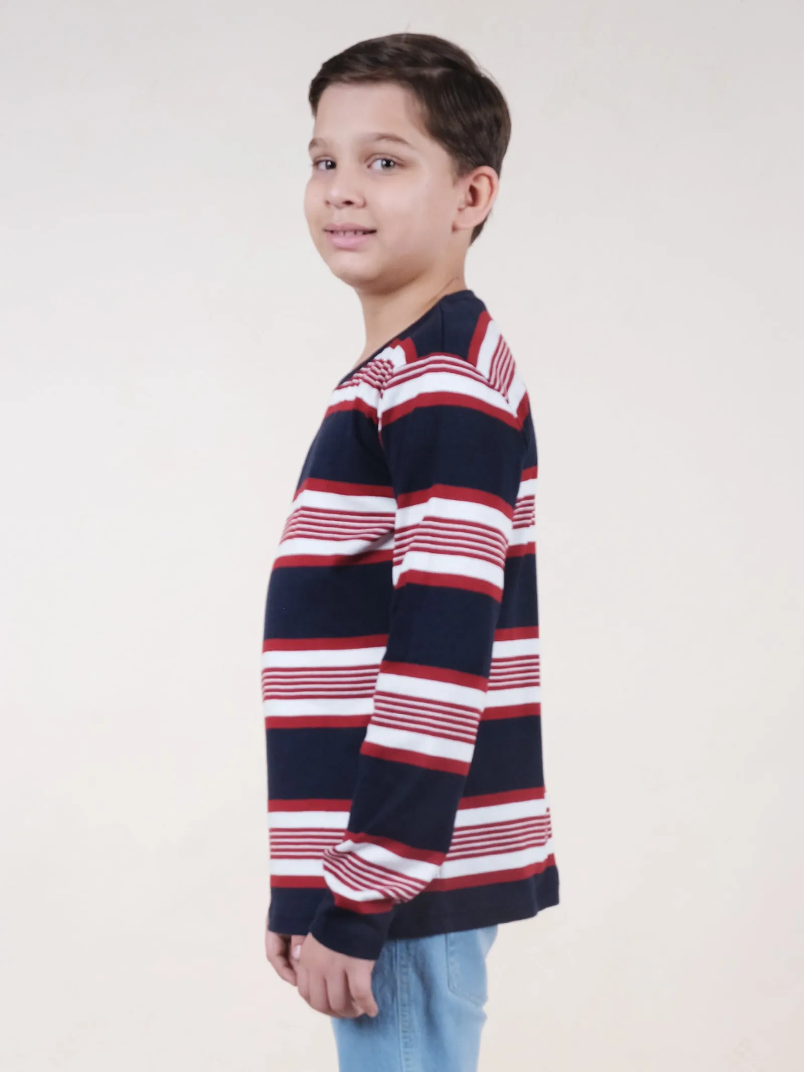 Boys Cotton Full Sleeves Striped T-Shirt