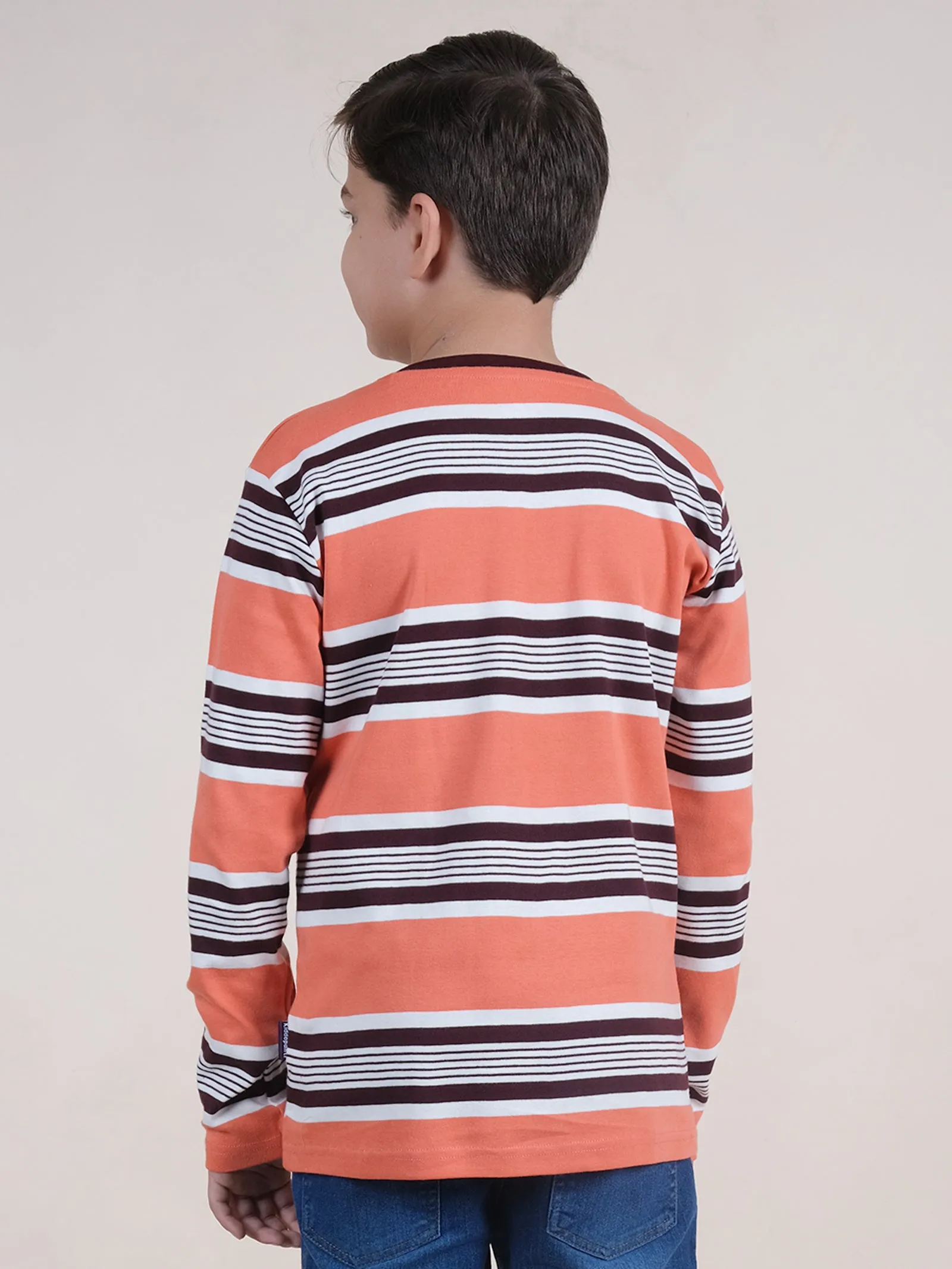 Boys Cotton Full Sleeves Striped T-Shirt