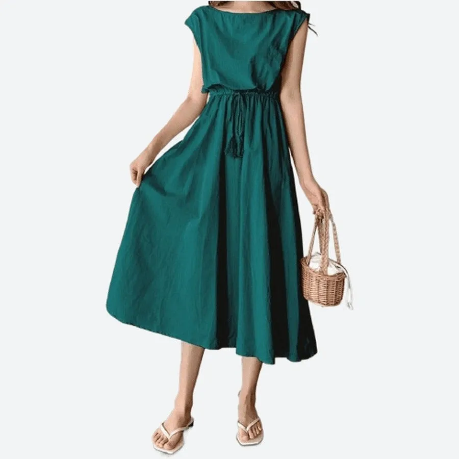 Casual Drawstring Waist Midi Dresses