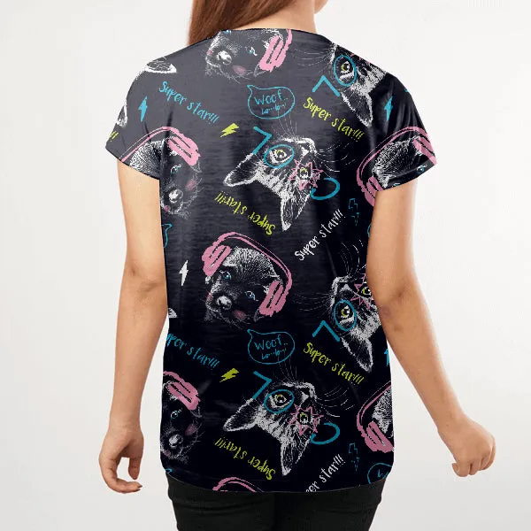 Cat Dog Funky Women All Over T-Shirt