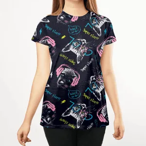 Cat Dog Funky Women All Over T-Shirt