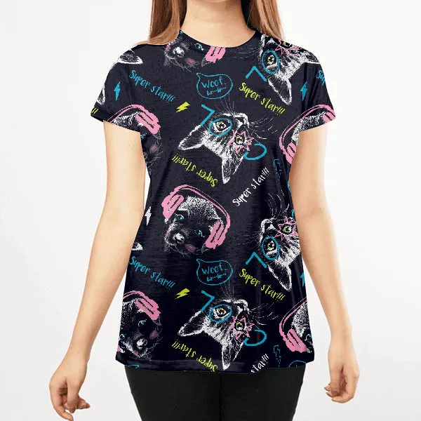 Cat Dog Funky Women All Over T-Shirt