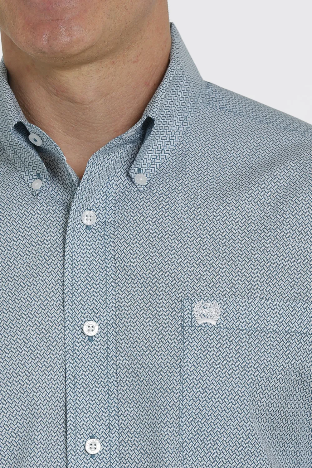 Cinch Men's Teal White Geometric Print Button Down Shirt