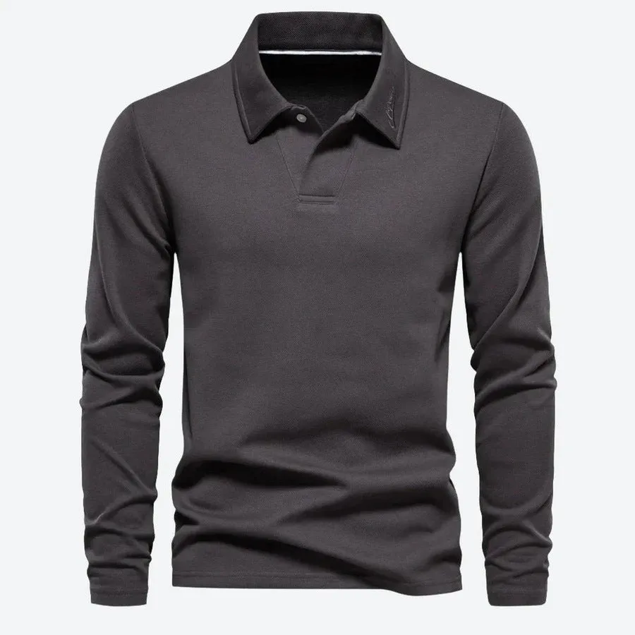 Classic Long-Sleeve Casual Polo Shirts