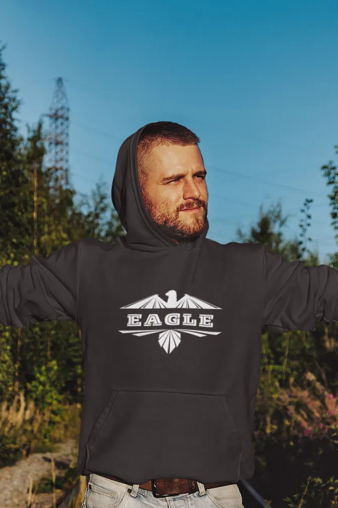 Eagle Black Printed Hoodie for men