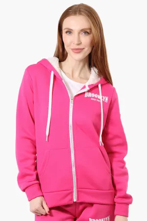 Fahrenheit Fleece Lined Brooklyn Print Hoodie - Pink