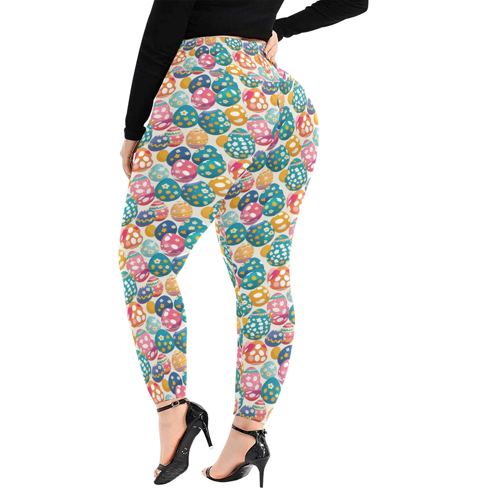 Festive Egg Women's Plus Size High Waited Leggings Women's High Waist Leggings(Plus Size)(ModelL45)