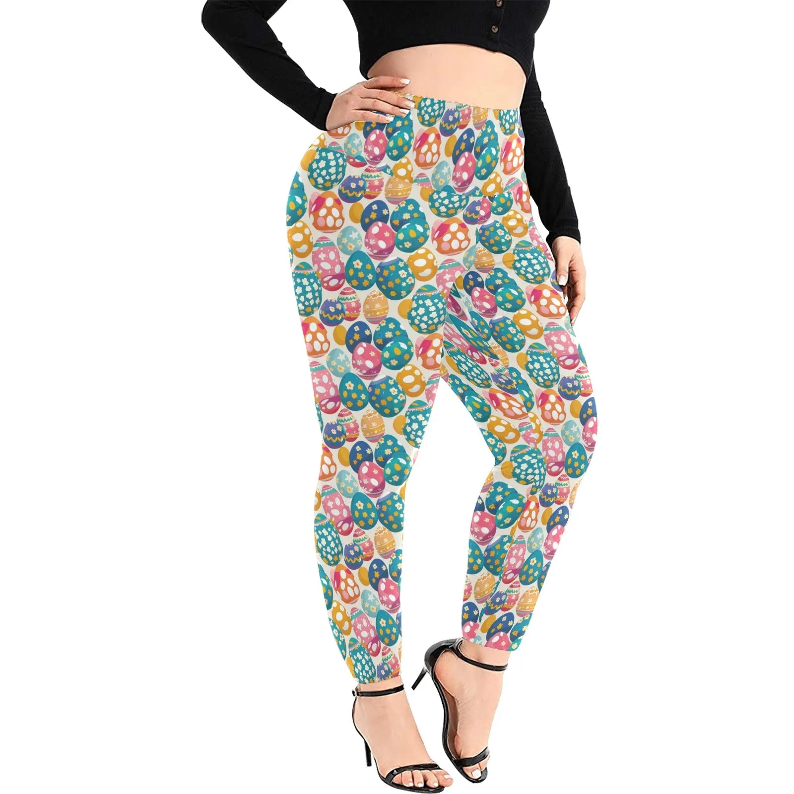 Festive Egg Women's Plus Size High Waited Leggings Women's High Waist Leggings(Plus Size)(ModelL45)