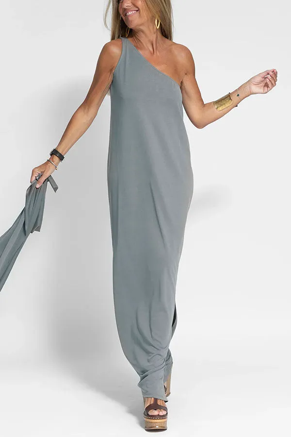 Flawless and Free One Shoulder Relaxed Slit Maxi Dress