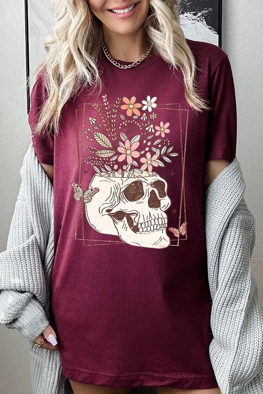 Floral Skull Graphic T Shirts