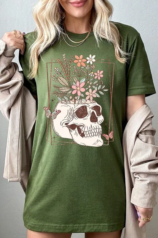 Floral Skull Graphic T Shirts