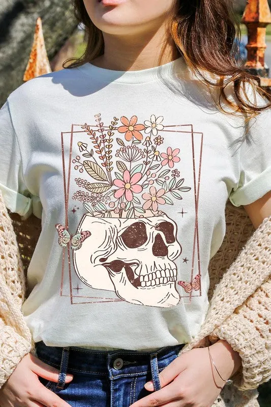 Floral Skull Graphic T Shirts