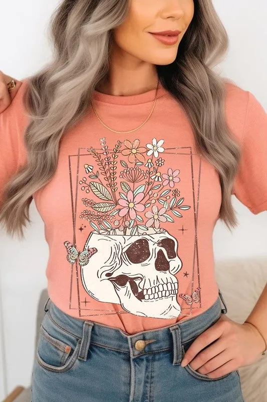 Floral Skull Graphic T Shirts