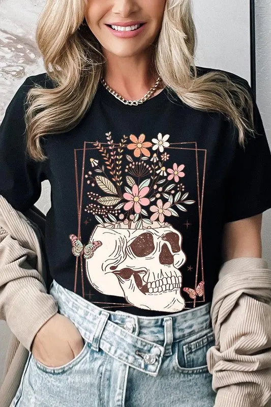 Floral Skull Graphic T Shirts