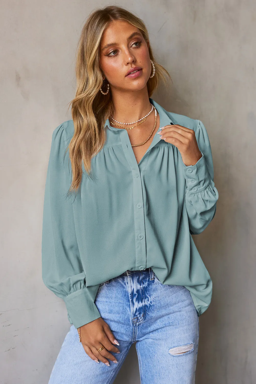 Gathered Detail Puff Sleeve Shirt