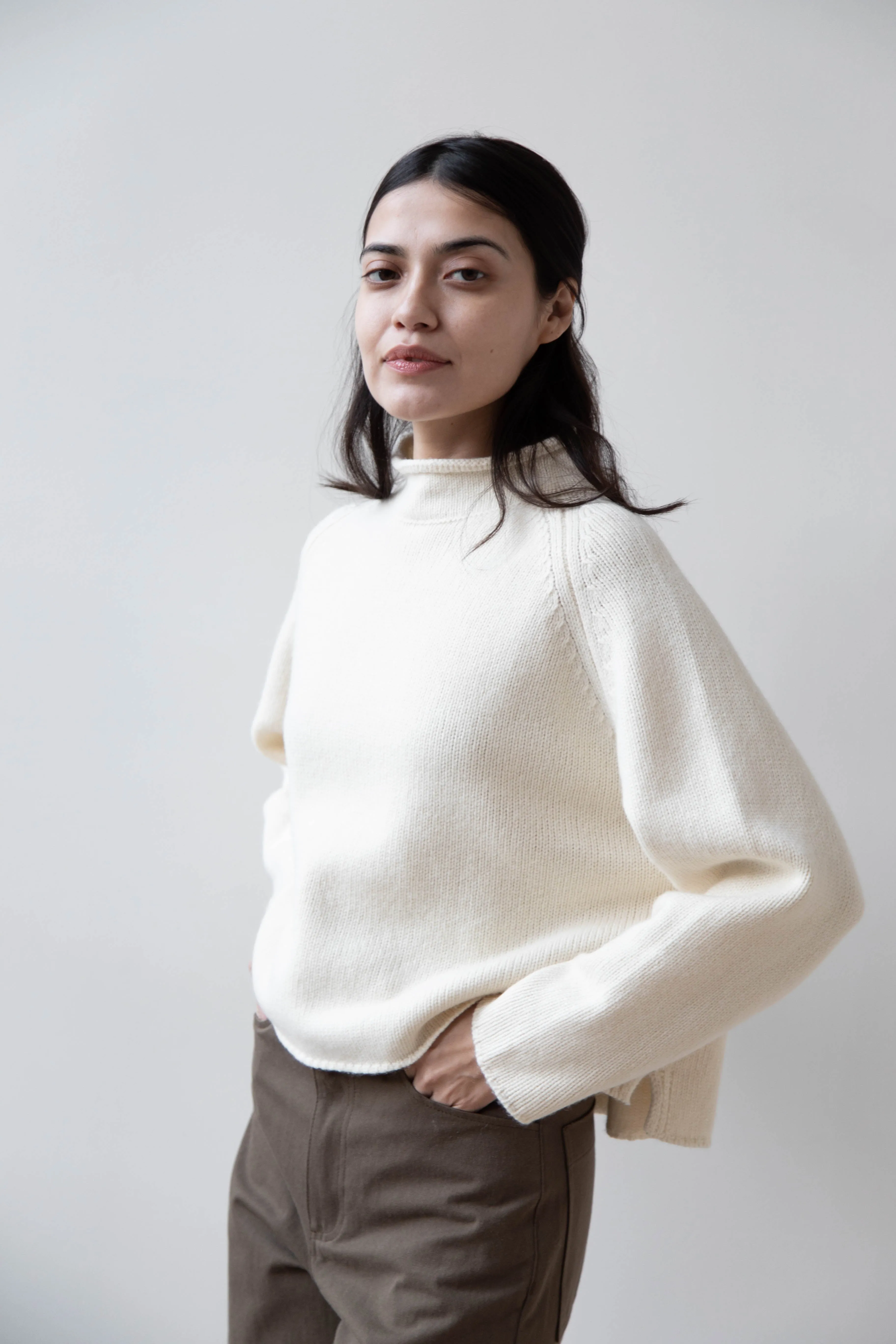 Gauze | Rollneck Wool Cotton Pullover in Milk